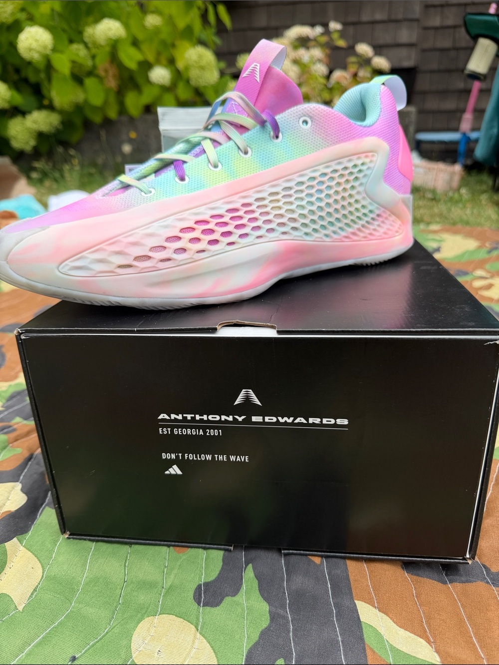 adidas Anthony Edwards Pastel Gradient Athletic Shoes - Pink Green Blue